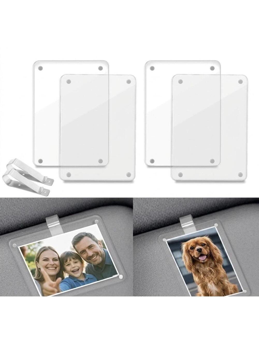 4pc Car Visor Magnetic Photo Frame Clip | 3" Polaroid Picture Holder Universal